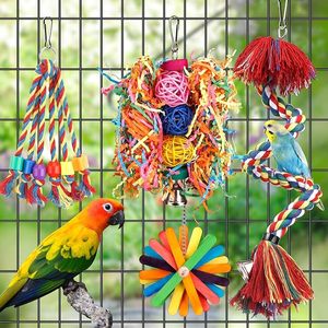 5pcs Colorful Bird Rope Perch with Bell Chewing Shredding <strong>Foraging</strong> <strong>Toys</strong> Parakeet <strong>Parrot</strong> Swing Climbing Standing Hanging <strong>Toys</strong> - Product Image 3