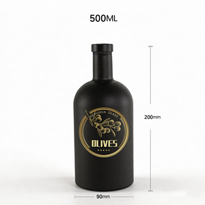 Botella de Vidrio Redonda de 500 ml para Licor, Ginebra, Aceite de Oliva, Ron, Whisky y Vodka, Estilo Nórdico Negro Mate, con Tapón de Corcho y Boquilla - Product Image 6