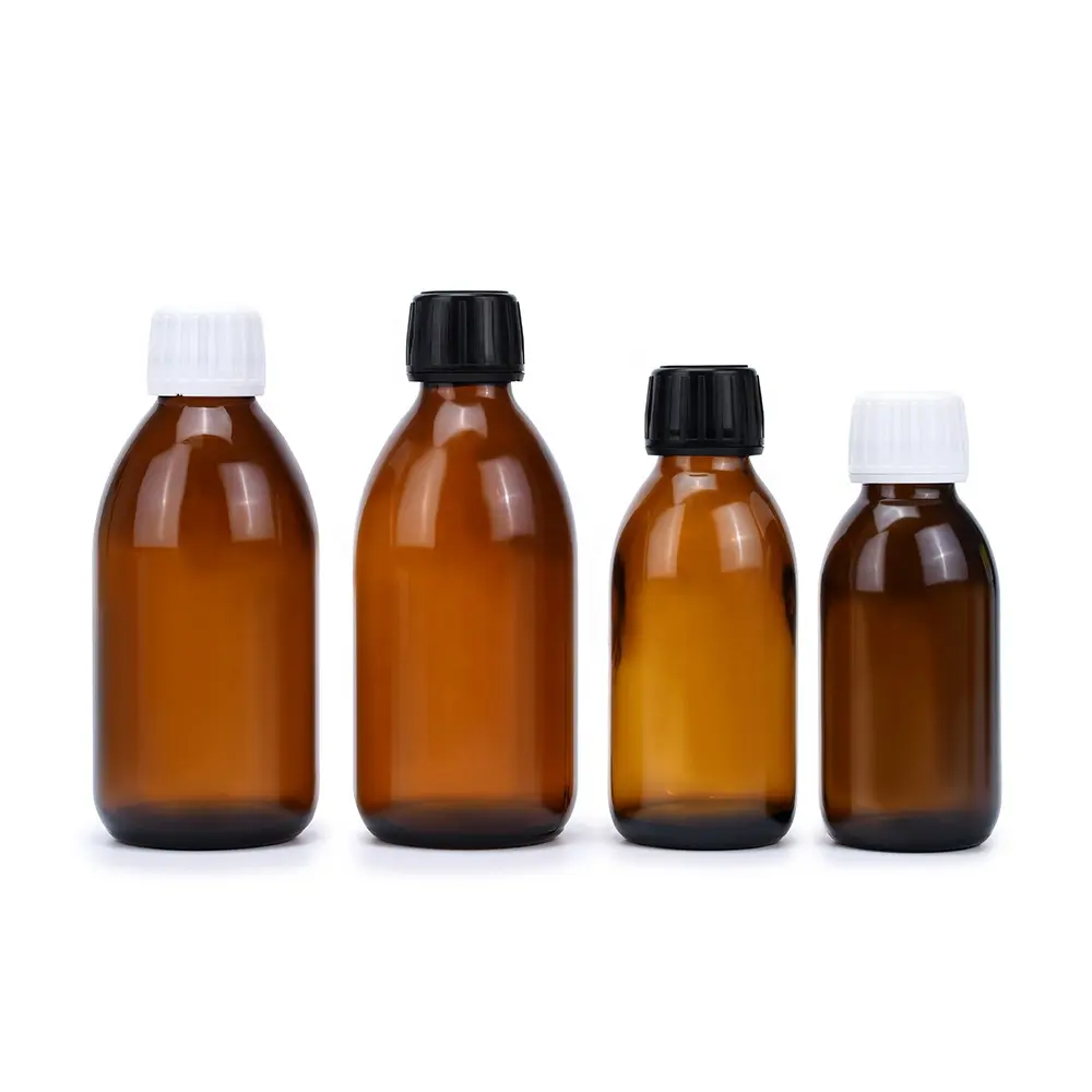 amber Essential oil Packaging Pharmaceutical Container enzyme Oral liquid Vitamin syrup medicament Boston brown glass bottle