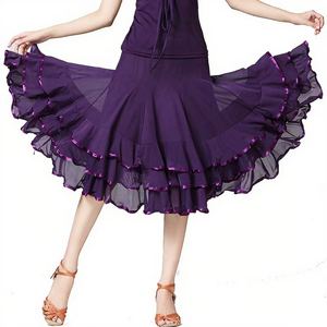 Falda de <span class=keywords><strong>Flamenco</strong></span> Elegante para Mujer, Falda de Baile Latino de Malla de Cintura Alta para Actuación en Escenario, Falda de Práctica con Dobladillo y Volantes Grandes - Product Image 2