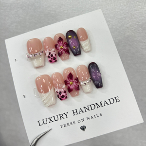 Lot de 10 faux <span class=keywords><strong>ongles</strong></span> en gel peints à la main, magnifiques, de luxe, design personnalisé, faits à la main, à presser - Product Image 1