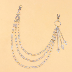 Cadena de cintura de moda con diseño de cruz hueca, multicapa, de metal, accesorio para pantalones de mezclilla, estilo Hip Hop, Plata Tibetana Blanco K Three - Product Image 6