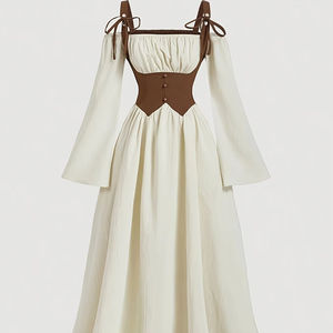 Robe maxi décontractée vintage à épaules dénudées et blocs de couleur |   Silhouette évasée pour toutes les saisons - Product Image 1