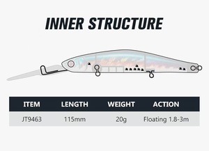 Esca Artificiale Minnow OEM 115mm per Acque Profonde, 20g, per Bass, Esca Dura per Acqua Salata, Lancio Lungo, Tecnica di <span class=keywords><strong>Pesca</strong></span>, Materiale ABS, 20g - Product Image 2