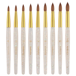 Kit de pinceaux à ongles en acrylique Kolinsky de qualité supérieure, 9 tailles, manche transparent blanc pailleté pour la poudre acrylique et le nail art - Product Image 1