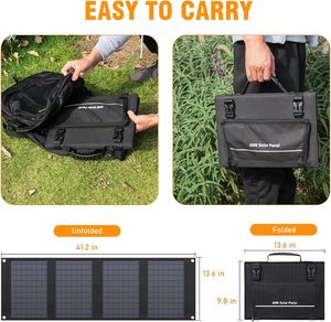 แผงโซลาร์เซลล์แบบพับได้ ALECTER 40W โมโนคริสตัลไลน์ พกพาสะดวก แรงดันไฟฟ้าขาออก 12V DC กันน้ำ ประสิทธิภาพ 22% ช่องเสียบ USB PD สีดำ สำหรับใช้งานกลางแจ้ง - Product Image 5