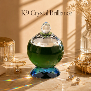 Organizer Perhiasan Kristal Hijau Tua dengan Tutup Bersegi, Alas Biru Iridescent, Stoples Perhiasan Kaca K9 untuk Hadiah Wanita, Dekorasi Rumah - Product Image 2