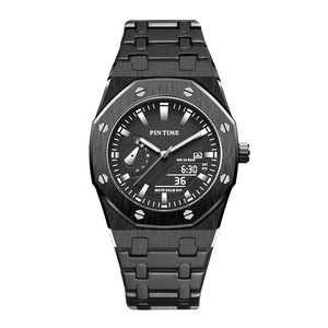 Montre pour homme - Montre bracelet en acier style sport business - Montre pour homme haut de gamme, résistante à l'eau, avec boucle octogonale - Product Image 4