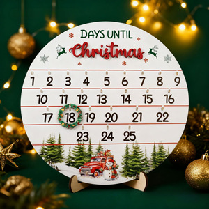 Calendrier de compte à rebours de Noël rond en bois de 10,5 pouces, décorations murales décoratives pour la décoration de la maison pendant les fêtes - Product Image 2