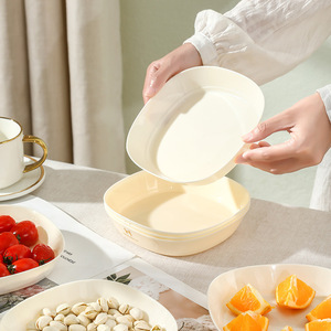 High Value Bone China Dish Oval Beige Solid Color Fruit And Cooked Food Plate For Party And Daily Use - Product Image 2