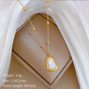 Collar con colgante de concha cuadrada de acero inoxidable a la moda para mujer, joyería de cadena clavica - Product Image 4