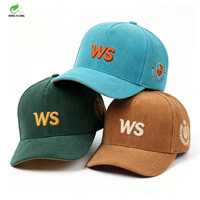 Casquette de baseball athlétique Wins Flying en velours côtelé avec broderie 3D en relief, contrastant vert et jaune, vente en gros, personnalisable, marque privée
