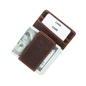 Vintage Crazy Horse Cowhide Leather RFID Blocking Magnetic Wallet Slim Men's Short Clip with Minimalist Pattern - Product Image 1