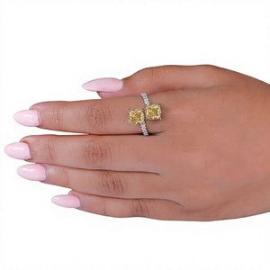 Bagues ajustables ouvertes personnalisées en zircone verte et jaune, bagues de mariage en argent avec zircon et diamant de laboratoire pour femme - Product Image 1