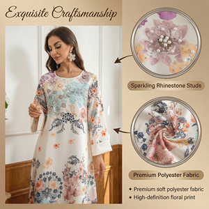 Vestido Maxi de Lujo con Estampado Floral y Cuentas para Mujer, Elegante Abaya con Perlas y Corte en A, Vestido de Fiesta Modesto Hecho a Mano para Eid al-Adha - Product Image 2