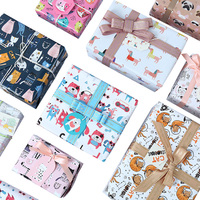 Papier cadeau double face imperméable et recyclable pour enfants, avec un design adorable de la série d'animaux de dessin animé
