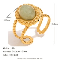 Modeschmuck 18 Karat vergoldeter Edelstahl-Hohlring Böhmischer Schmuck Türkis Naturstein Breiter offener Ring für Frauen