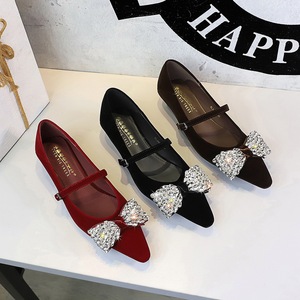 <span class=keywords><strong>Scarpe</strong></span> da Donna Mary Jane in Velluto <span class=keywords><strong>Bordeaux</strong></span> con Punta Affusolata, <span class=keywords><strong>Tacco</strong></span> <span class=keywords><strong>Basso</strong></span> a Zeppa, Fiocco con Strass, per Sposa e Ufficio - Product Image 4