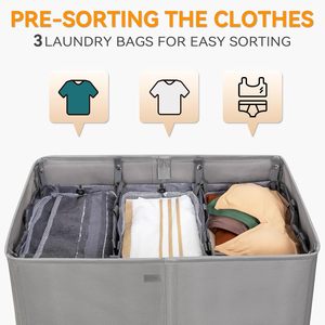 Cesto de <span class=keywords><strong>Ropa</strong></span> Plegable Grande de 160L con 3 Secciones y Tapa, Resistente e Impermeable, con Bolsas de Lavado Extraíbles - Product Image 6