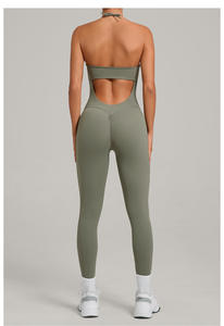 Body deportivo de yoga elástico en cuatro direcciones y transpirable para mujer, con hombros descubiertos, bolsillos, efecto fruncido en glúteos y control de abdomen, ideal para el gimnasio. - Product Image 6