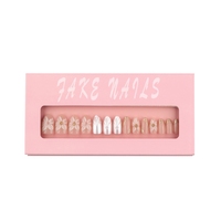 Autocollants 3D pour ongles en forme de fleur rose plaquée argent avec perles lumineuses, ongles courts en forme d'amande, lot de 30 pièces, vente en gros, ongles à presser