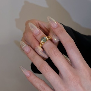 S925 Sterling Silver Lake Green Star Falling <b>Cluster</b> Ring Simple Antique Niche Design with <b>Light</b> Luxury Morandi Color - Product Image 5