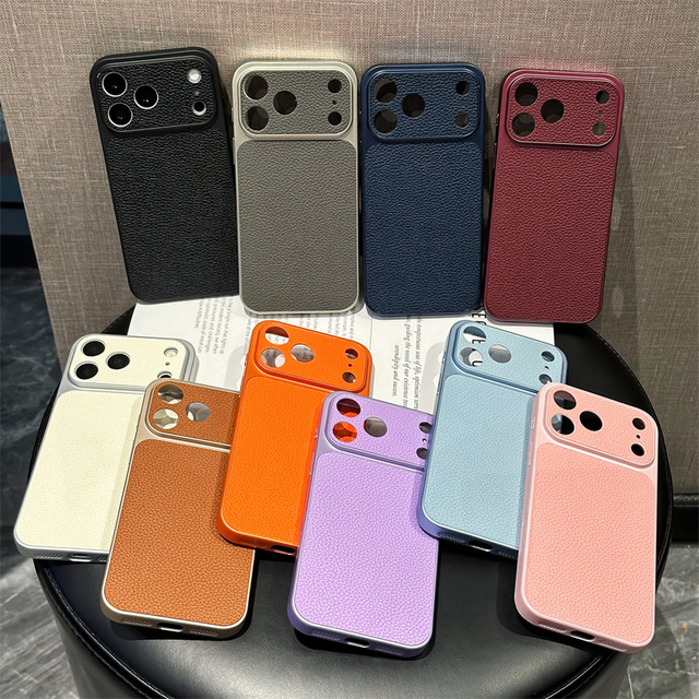 Retro Lichee Leather Phone Case for iPhone 18 ProMax 17 Air 16 15 14 13 Pro  Solid Color Camera Protective Phone Hard Shell