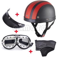 Casque de moto en cuir classique pour hommes et femmes, demi-casque ouvert Vintage, Scooter à moteur, casque électrique avec lunettes