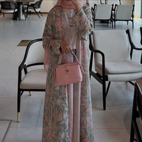 Abaya ouverte en polyester imprimé floral élégante et de qualité supérieure, avec hijab assorti, en mousseline respirante et légère, robe de mariée musulmane pour l'été