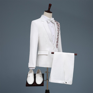 <span class=keywords><strong>Costume</strong></span> d'affaires pour hommes <span class=keywords><strong>rouge</strong></span> bleu noir <span class=keywords><strong>blanc</strong></span> Slim Fit simple boutonnage fermeture éclair mouche scène chœur <span class=keywords><strong>Costume</strong></span> hôte maître de cérémonie Performance - Product Image 3
