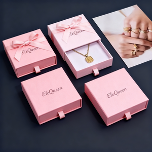 Custom Logo Square Eco-friendly Paper <b>Jewelry</b> Gift <b>Box</b> with Drawer Packaging for Rings Earrings Bracelets Pendants <b>Necklaces</b> - Product Image 1