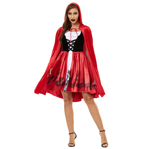 Disfraz de Caperucita Roja de talla grande para Halloween, capa roja, disfraz de cosplay para mujeres adultas, conjunto de uniforme. - Product Image 4