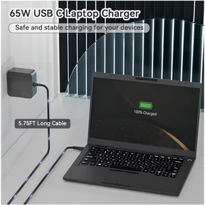 Adaptador de CA Portátil USB C de 65 W, Cable de 5.75 Pies, Compatible con SCP PD 3.0, Universal para MacBook, Dell, HP, <span class=keywords><strong>Lenovo</strong></span>, <span class=keywords><strong>Cargador</strong></span> de Laptop Tipo C de 65 W - Product Image 2