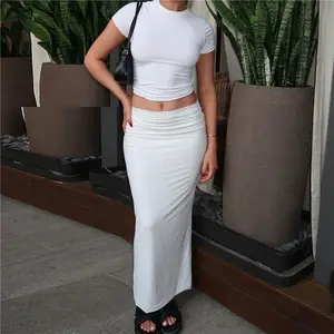 TZ6949 New American Stylish Solid Color T Shirt And Skirt 2 Pieces Set Women Sets Clothing Wholesale 5