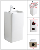 Lavabo sur pied en céramique blanc brillant monobloc, directement de l'usine, pour hôtel, appartement, salle de bain