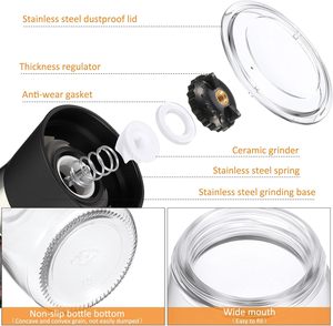 Factory 180ml 200ml 304 Sea Salt <b>Pepper</b> Kitchen Household Glass Seasoning Grinding Bottle Manual Stainless Steel <b>Pepper</b> <b>Grinder</b> - Product Image 4