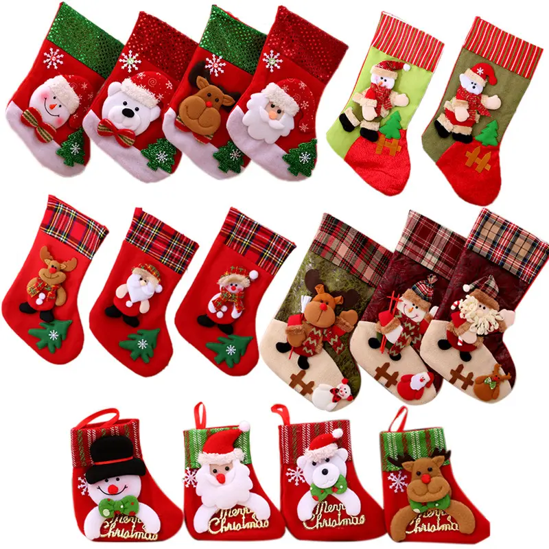 Calcetines de Papá Noel para decoración navideña, calcetín colgante para árbol de Navidad, bolsa de regalo
