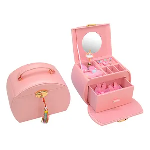 Custom Logo Baby Speelgoed Roze Lederen Draagbare Prinses Carrousel Opslag Sieraden Muziekdoos