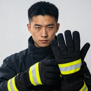Gants de pompier en cuir de qualité supérieure avec phalanges renforcées et sangle de poignet - Product Image 4