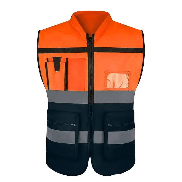 건설 관리자 조끼 Hi-viz 맞춤형 반사 안전 작업 조끼 로고와 포켓