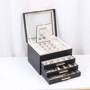 New Three-Layer Jewelry Display Box Gold Jewelry Ring Necklace Stud Earring <b>Storage</b> Box Big Size Leather Jewelry Organizer - Product Image 1