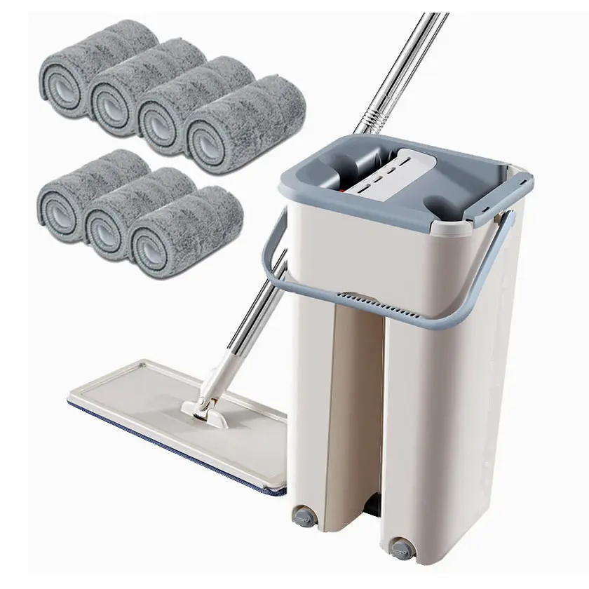 Fregona Plana Para Limpiar Suelos,ขายส่งจากโรงงานผลิตผ้าไมโครไฟเบอร์ผ้าฝ้าย Mop Trapeador Con Cubo Mop หมุนได้360องศา