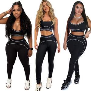Q6256 Fashion Sleeveless Sports <b>Crop</b> <b>Top</b> High-Waisted Tummy-Tightening Abs-Training Fitness Yoga Set - 12 Colors in Stock - Product Image 4