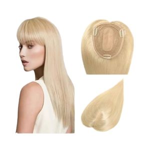 Topper per capelli umani biondi 613 <span class=keywords><strong>con</strong></span> frangia, 100% capelli vergini brasiliani lisci, parrucca <span class=keywords><strong>con</strong></span> parte libera in pizzo per donna - Product Image 1