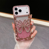 Coque de téléphone souple de luxe léger avec papillon scintillant incrusté de diamants et électroplaquée pour iPhone 11 12 13 14 15 16 17 Pro Max 18 Pro 18 Pro Max