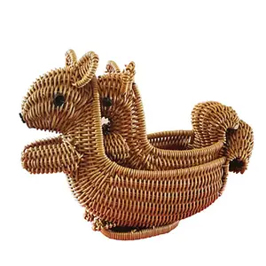 Creative rattan desktop finishing snack fruit basket wholesale PP woven cute animal shaped rattan storage basket