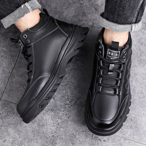 Botas de nieve para hombre, de invierno, hasta el tobillo, de cuero genuino, con forro de felpa, suela de goma antideslizante, punta redonda, cálidas y cómodas - Product Image 3