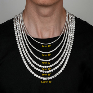 Kalung Rantai Tennis CZ Kuningan 2mm-6mm Satu Baris Model Iced Out untuk Pria Wanita, Stok Grosir Pabrik, Siap Kirim - Product Image 1