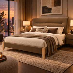 <span class=keywords><strong>Letto</strong></span> Contemporaneo Imbottito in Velluto a Coste con <span class=keywords><strong>Testiera</strong></span> Morbida e Gambe in Legno, Arredamento Moderno per Camera da <span class=keywords><strong>Letto</strong></span> 150x200 <span class=keywords><strong>180x200</strong></span> - Product Image 4