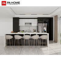 PA bas prix haute brillance laque moderne gris clair blanc ensembles d'armoires de cuisine avec îlot